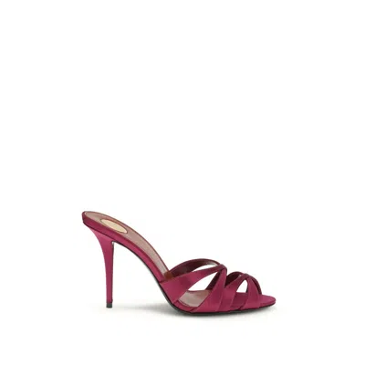 SAINT LAURENT BORDEAUX SILK STILETTO HEEL SANDALS