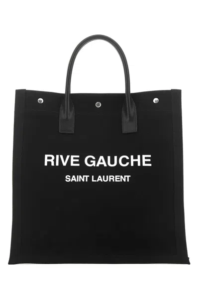 Saint Laurent Black Canvas Rive Gauche Shopping Bag In Pattern