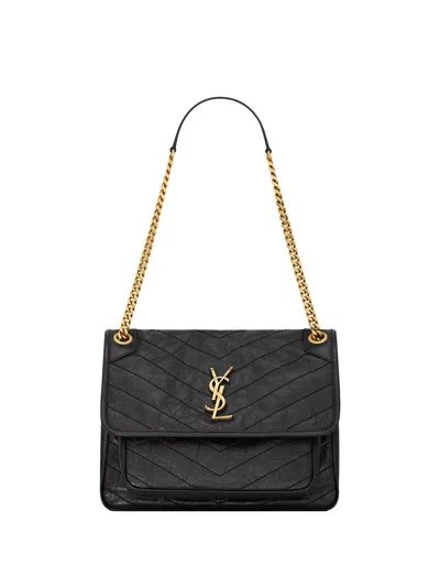 Saint Laurent Soft Niki Medium Bag In Vintage Leather In Black