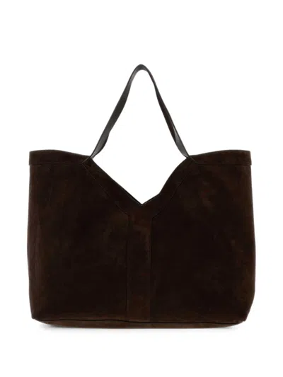 Saint Laurent Borsa Tote Grande In Pelle Scamosciata In Brown