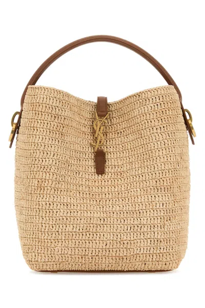 Saint Laurent Women Raffia Le 37 Bucket Bag In Brown