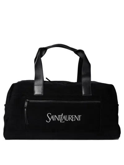 Saint Laurent Borsone Con Zip Con Logo Jacquard In Black