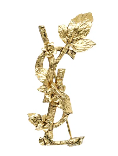 Saint Laurent Botanic Cassandre Mini Floral Brooch With Gold-tone Finish In Oro
