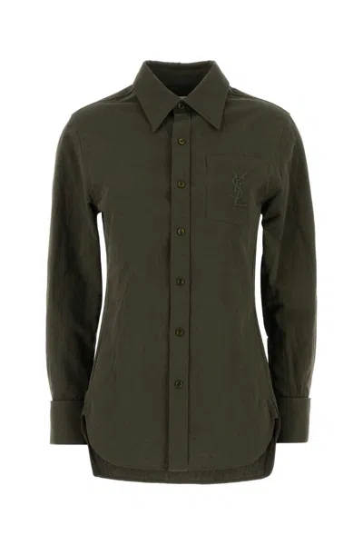 Saint Laurent Camicia Verde Bottiglia In Cotone E Lino  Donna In Green