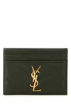 Saint Laurent Bottle Green Nappa Leather Cassandre Card Holder In Brown