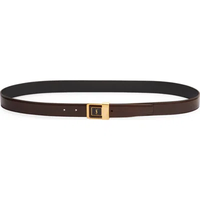 Saint Laurent Bouclè 66 Leather Belt In Gray