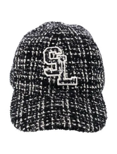 Pre-owned Saint Laurent Bouclé Tweed Baseball Cap In Black