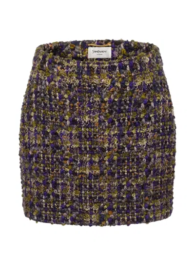 Saint Laurent Bouclé-knit Skirt In Purple