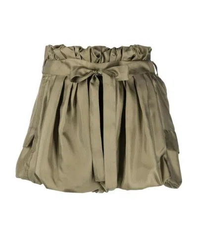 Saint Laurent Bouffant Silk Shorts In Green