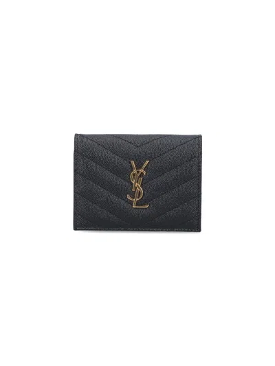 Saint Laurent Bow Calf Leather Wallet In Black