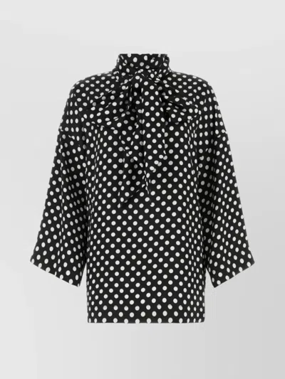 Saint Laurent Polka Dotted Satin Blouse In Black