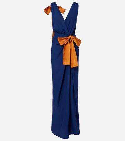 Saint Laurent Draped Dress In Double-face Silk Satin In Blue