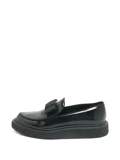 Pre-owned Saint Laurent Bow-detail Leather Loafers In Black