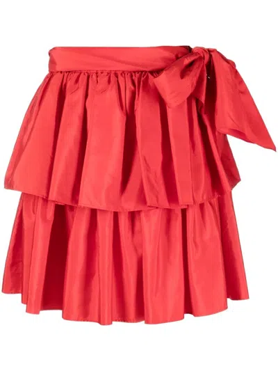 Pre-owned Saint Laurent Bow-detail Pleated Miniskirt In Red