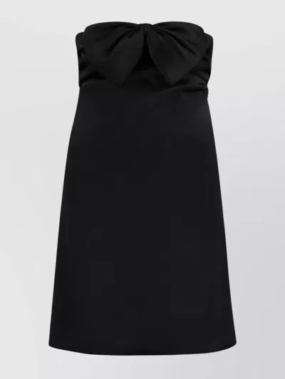 SAINT LAURENT BOW DETAIL SATIN STRAPLESS DRESS