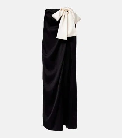 Saint Laurent Bow-embellished Silk-charmeuse Maxi Skirt In Black