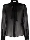 Saint Laurent Bow-detailed Sheer Silk Blouse In Noir