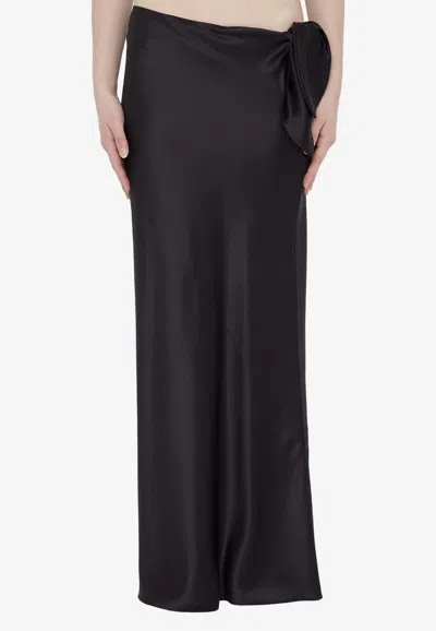 Saint Laurent Bow Detailed Silk Maxi Skirt In Black