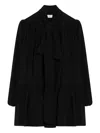 Saint Laurent Long-sleeved Silk Mini Dress In Black