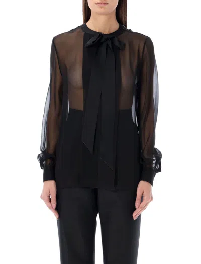 Saint Laurent Bow Necktie Shirt In Black