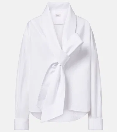 Saint Laurent Bow-detail Cotton Poplin Blouse In White