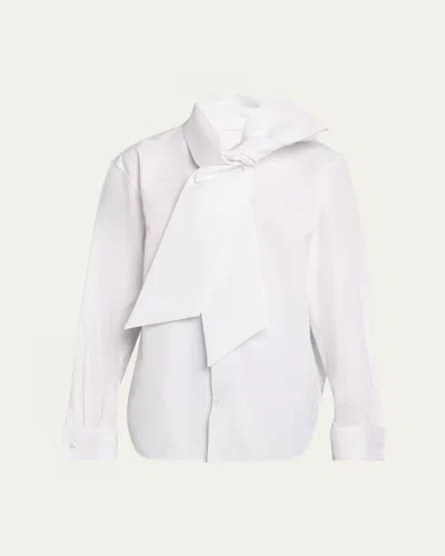 Saint Laurent Bow-detail Cotton Poplin Blouse In White