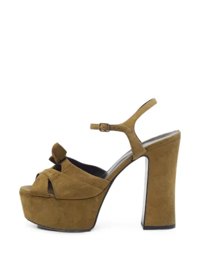 Pre-owned Saint Laurent Bow-detail Sandals In Brown