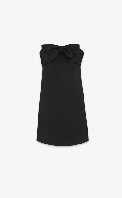 Saint Laurent Bow-detail Strapless Mini Dress In Black