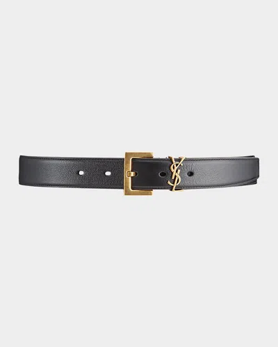 Saint Laurent Box Laque Ysl Leather Belt In Black