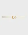 Saint Laurent Cassandre Leather Belt With Monogram Loop In White