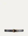 Saint Laurent Box Laque Ysl Leather Belt In Black / Bronze