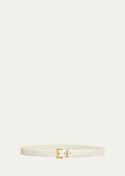 Saint Laurent Box Laque Ysl Leather Belt In Cream / Bronze