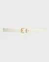 Saint Laurent Box Laque Ysl Leather Belt In Cream / Bronze