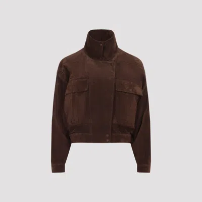 Saint Laurent Boxy Leather Blouson Bomber Jacket In Brown