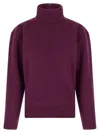 Saint Laurent Boxy Turtleneck Sweatshirt Ribbed Cuffs In Purple
