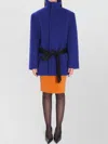 Saint Laurent Boxy Wool Coat Removable Silk Belt In Blue