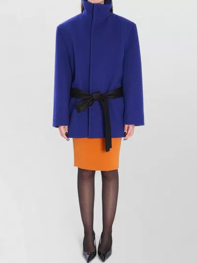 SAINT LAURENT BOXY WOOL COAT REMOVABLE SILK BELT