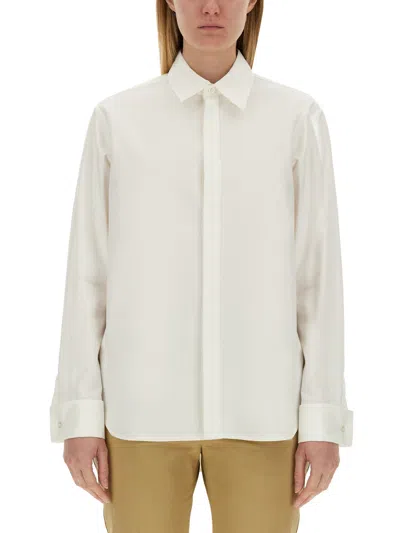 Saint Laurent Boyfriend Spread-collar Cotton Shirt In White