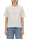 Saint Laurent Basic White T-shirt With Miiddle Logo Print In Cotton Woman In White