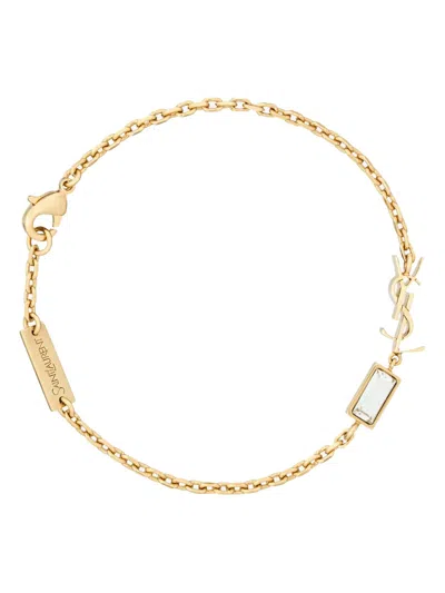 Saint Laurent Cassandre Bracelet With Metal And Rhinestone Charm In Gold