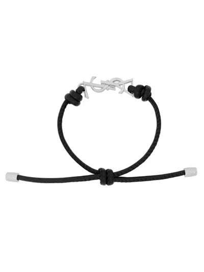 Saint Laurent Bracciale Cassandre In Pelle In Black