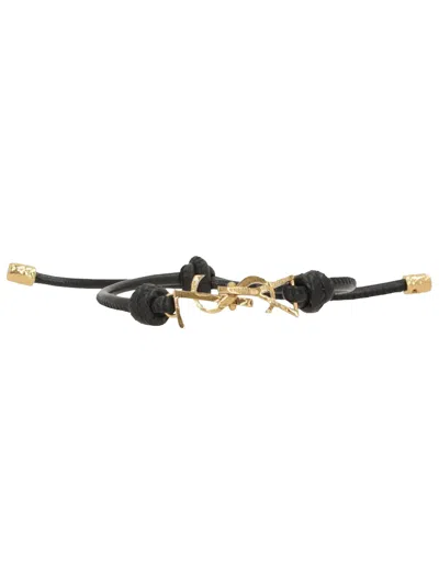 Saint Laurent Bracciale Cassandre In Pelle In Black