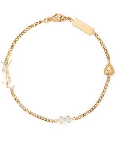 Saint Laurent Logo Charm Bracelet In Grey