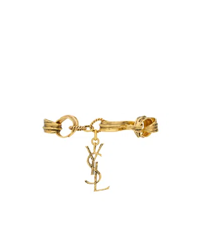 Saint Laurent Bracelet Chaîne Feuille En Métal In Gold