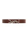 Saint Laurent Ysl Single Wrap Leather Bracelet In Brown