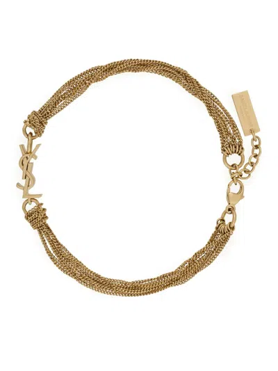 Saint Laurent Cassandre Metal Tassel Bracelet In Metallic