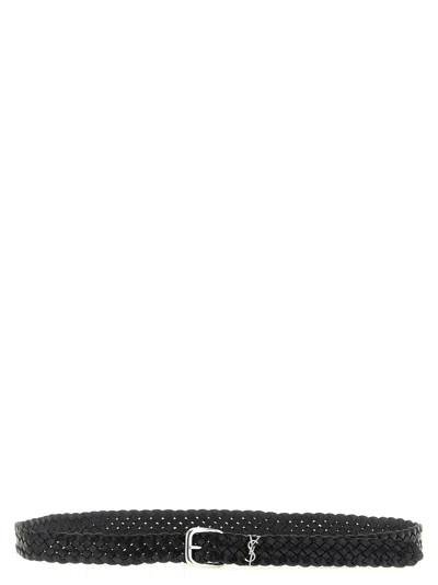 Saint Laurent Braided Calfskin Belt In Black