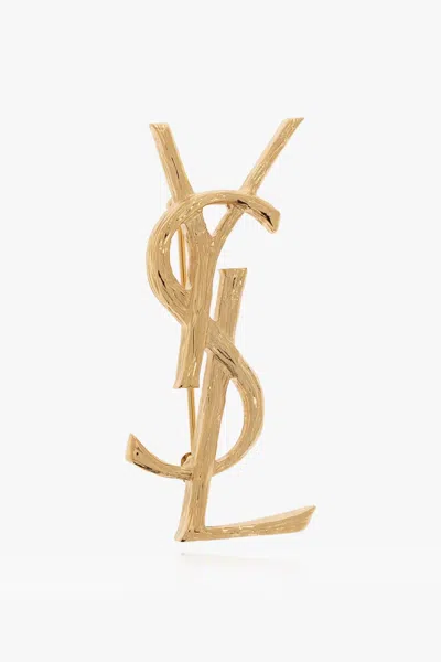Saint Laurent Brass Brooch In Orlaitonsatineleg