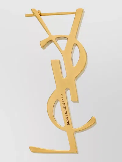 Saint Laurent Brass Logo Brooch In Gold