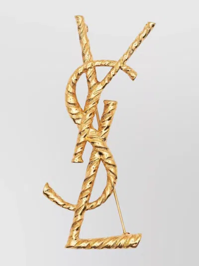 Saint Laurent Brass Monogram Textured Brooch